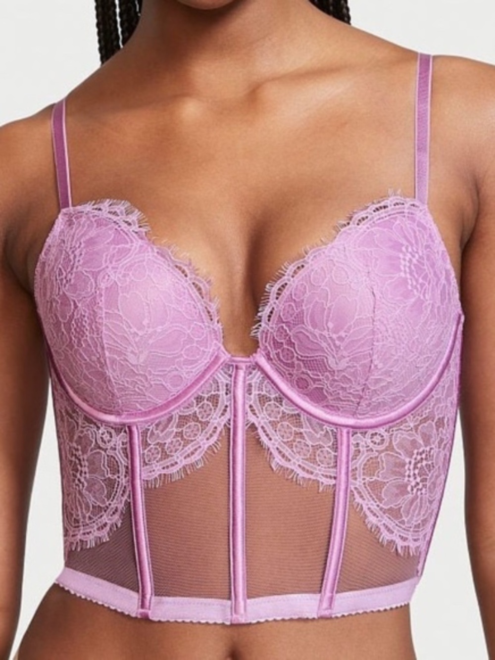 NWT Victoria's Secret Very Sexy Purple Floral Lace Push Up Corset Top 34B